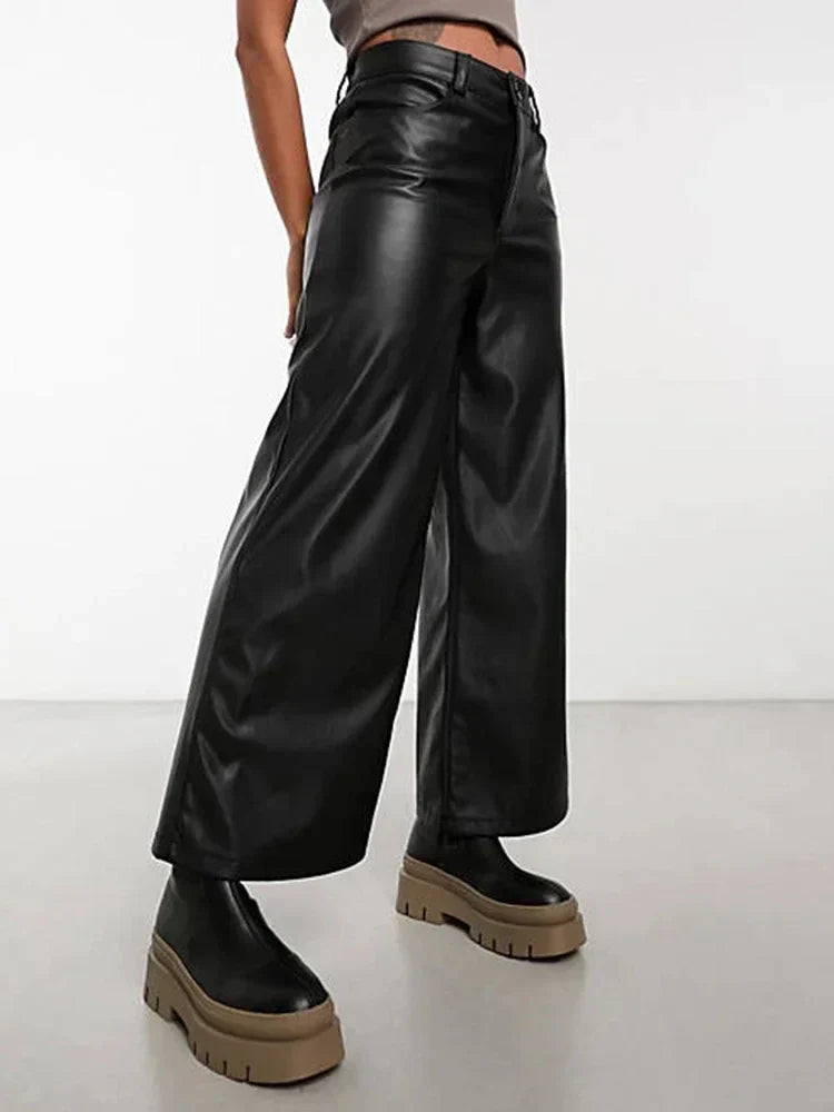 Pantaloni in pelle a vita alta SleekEdge da donna