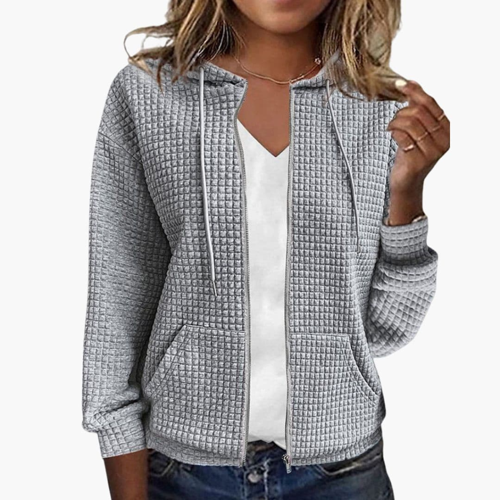 Felpa con zip da donna con cappuccio regolabile