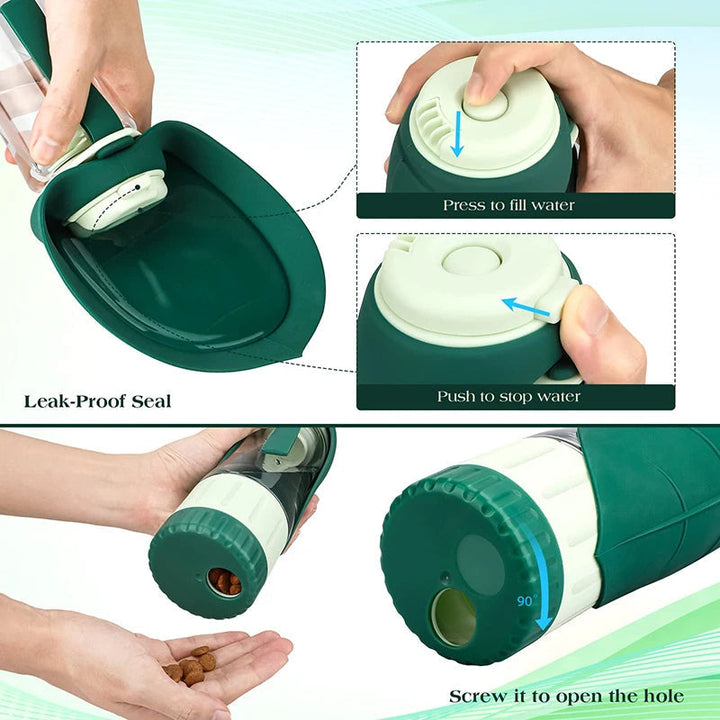 Borraccia portatile 2 in 1 per cani con contenitore per cibo