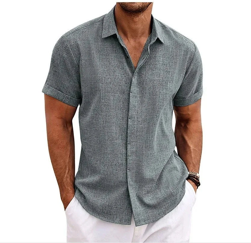 Camicia in misto cotone e lino da uomo