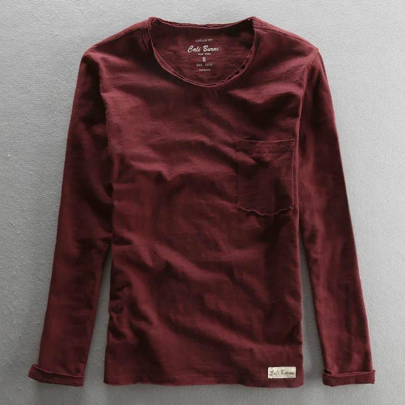 Maglietta vintage in cotone a maniche lunghe con girocollo