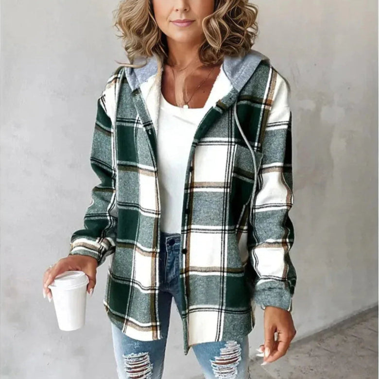 Cappotto da donna a quadri con cappuccio