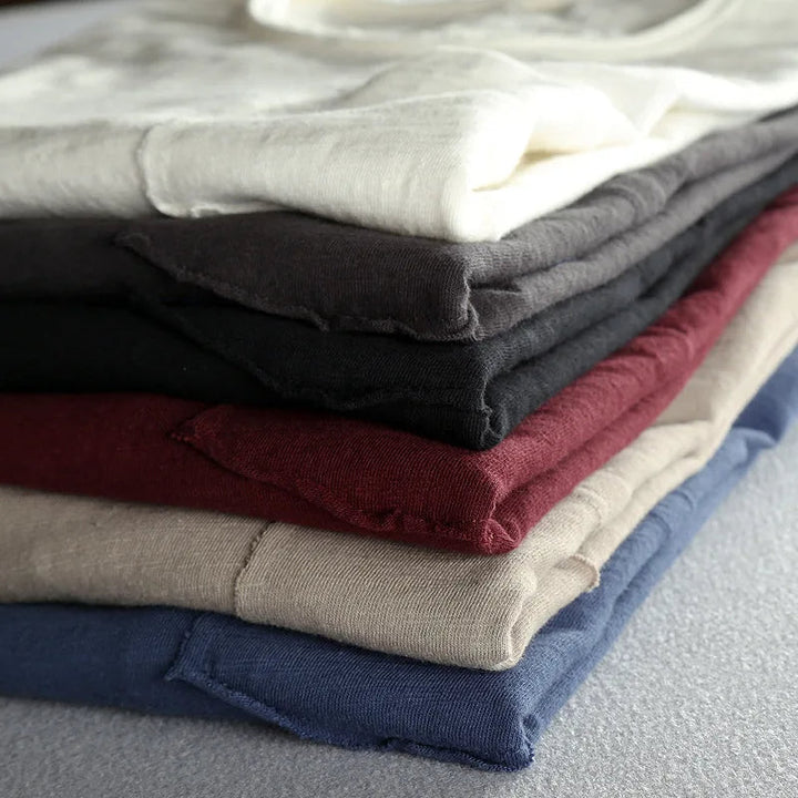 Maglietta vintage in cotone a maniche lunghe con girocollo