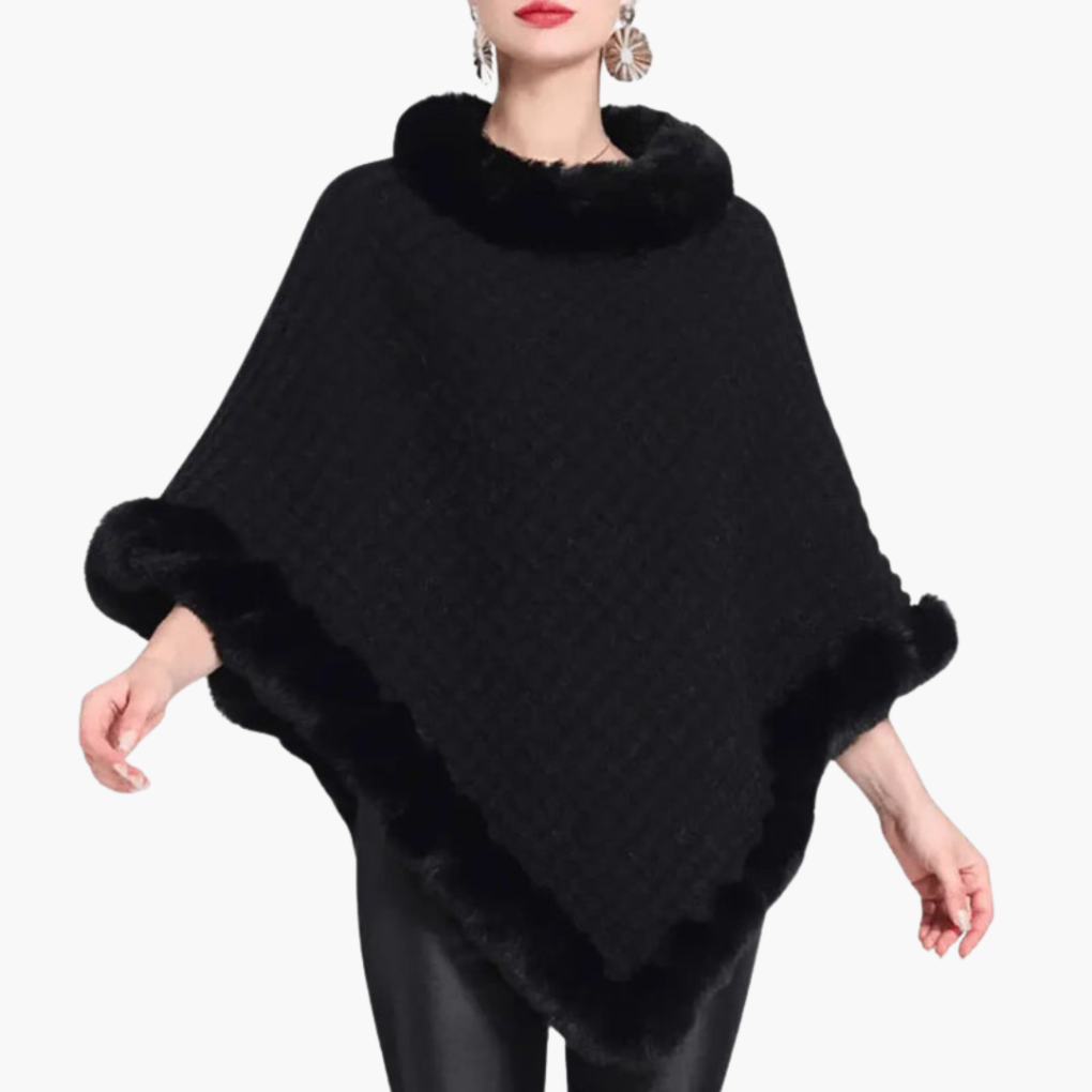 Poncho in Maglia da Donna con Finta Pelliccia e Fit Oversize