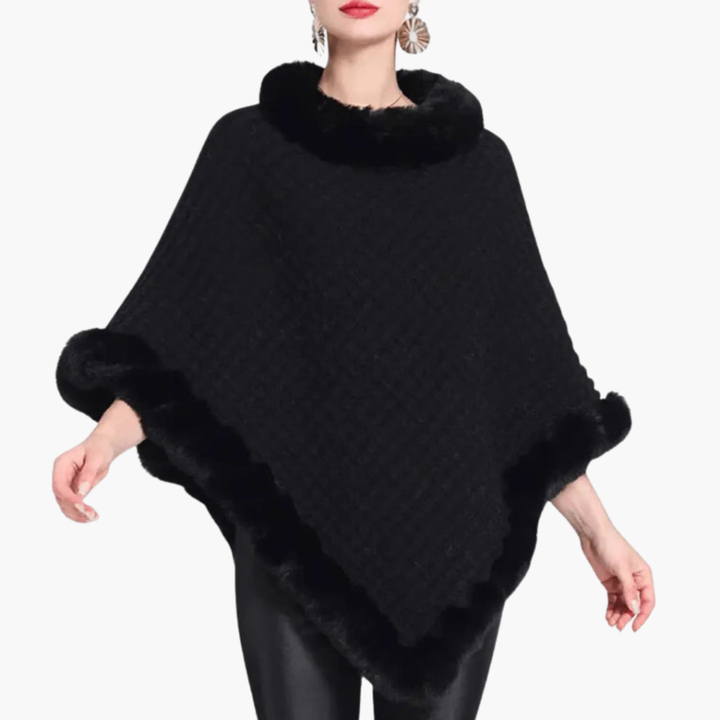 Poncho in Maglia da Donna con Finta Pelliccia e Fit Oversize