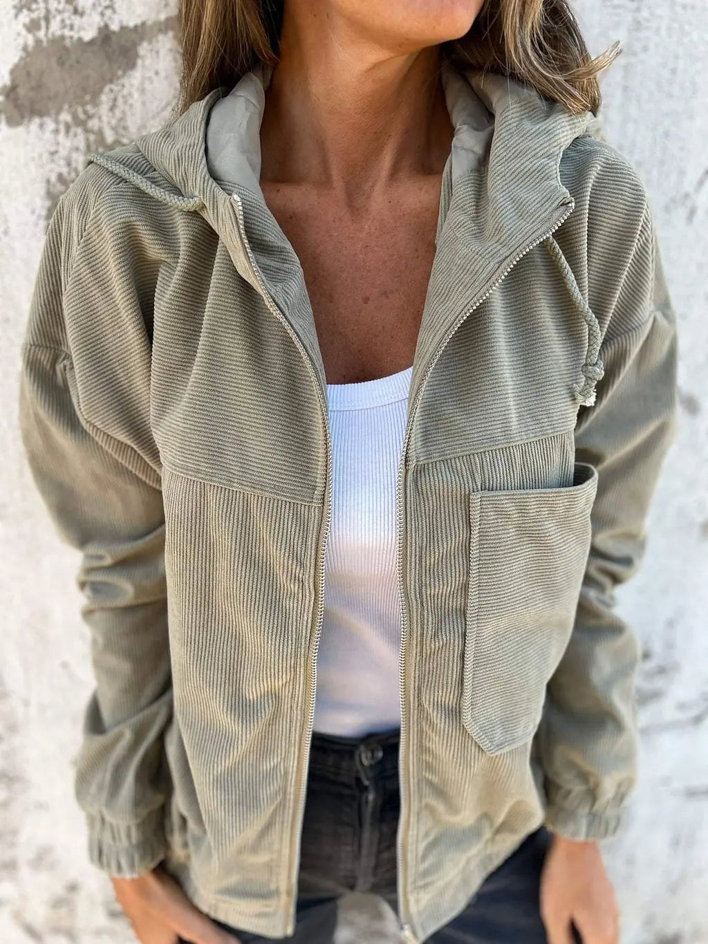 Giacca casual in velluto a coste con cappuccio