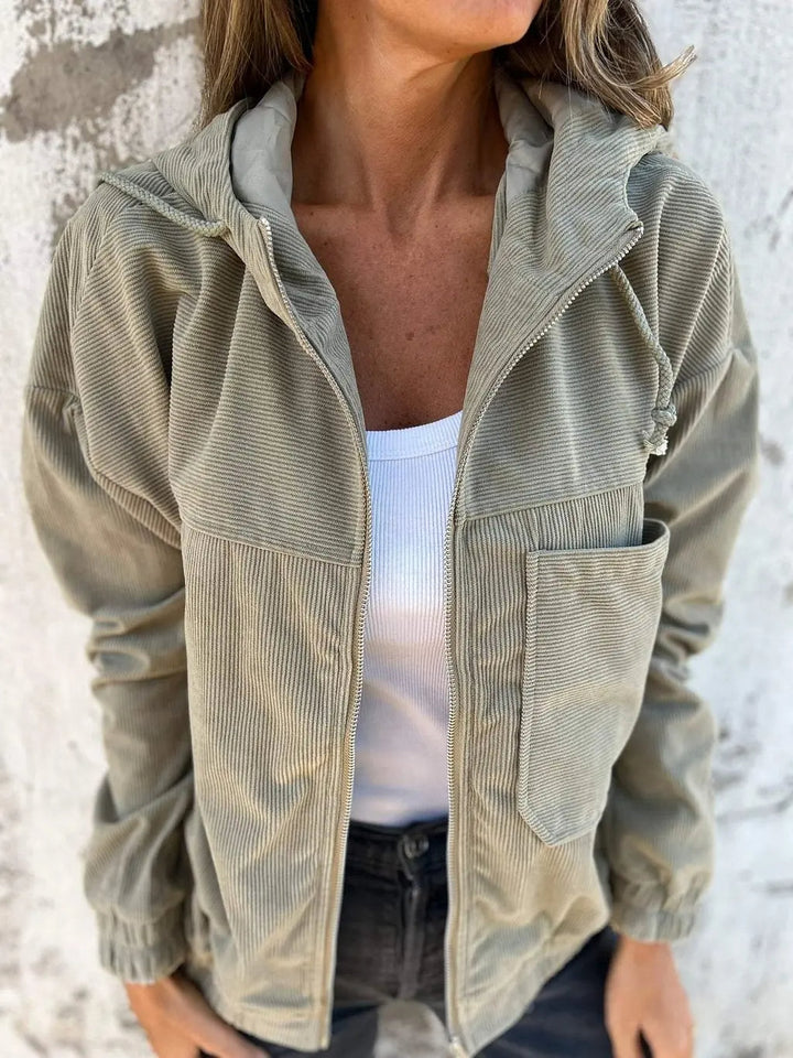 Giacca casual in velluto a coste con cappuccio