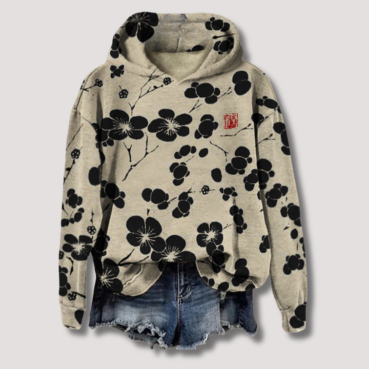 Maglione leggero con cappuccio e stampa floreale