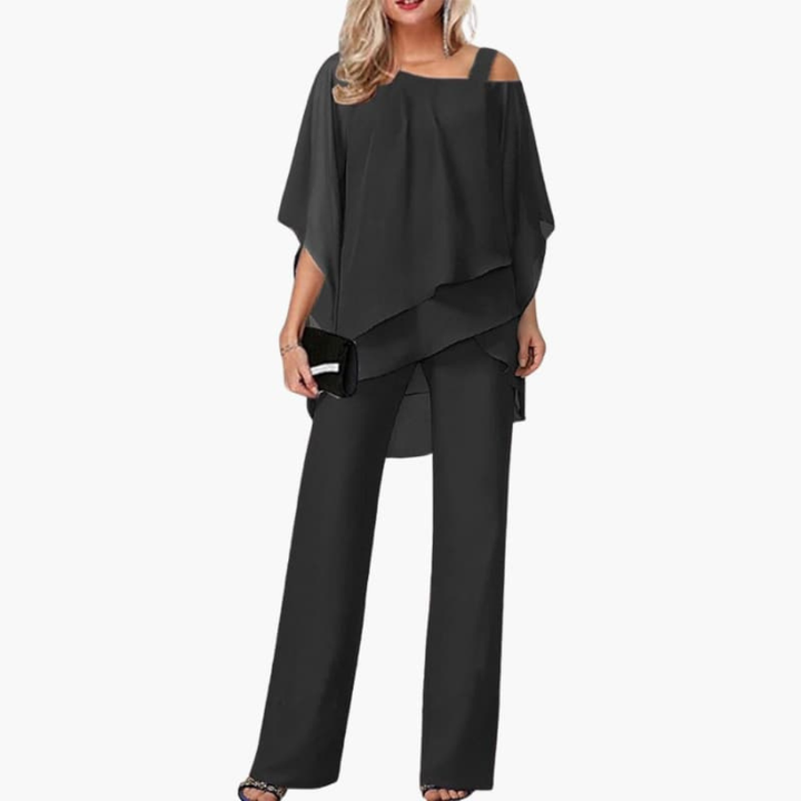 Jumpsuit da donna con spalle scoperte e pantaloni larghi