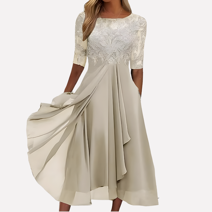 Abito da Sera in Chiffon con Pizzo Floreale da Donna