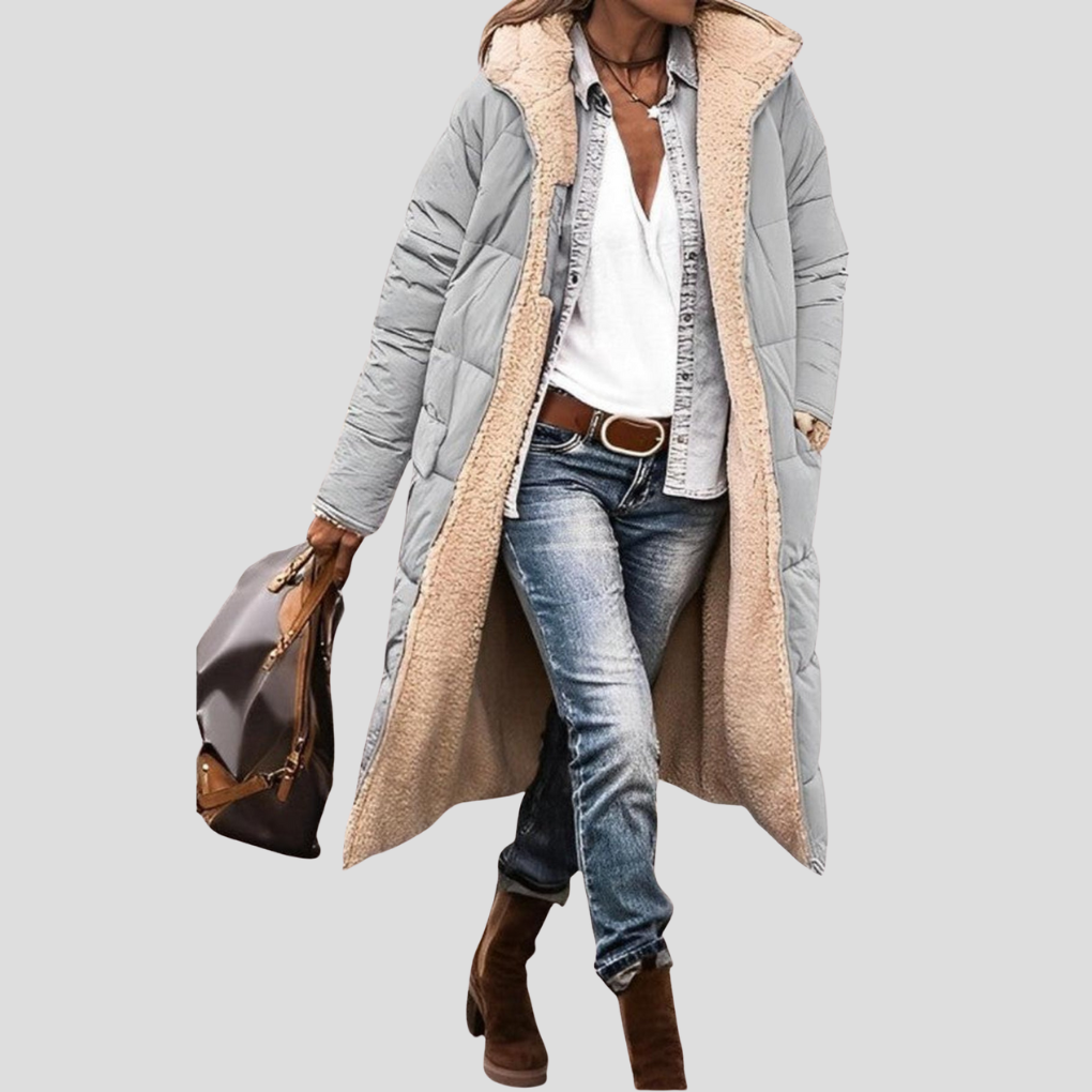 Cappotto Invernale Lungo Reversibile da Donna – Con Cappuccio e Fodera in Teddy