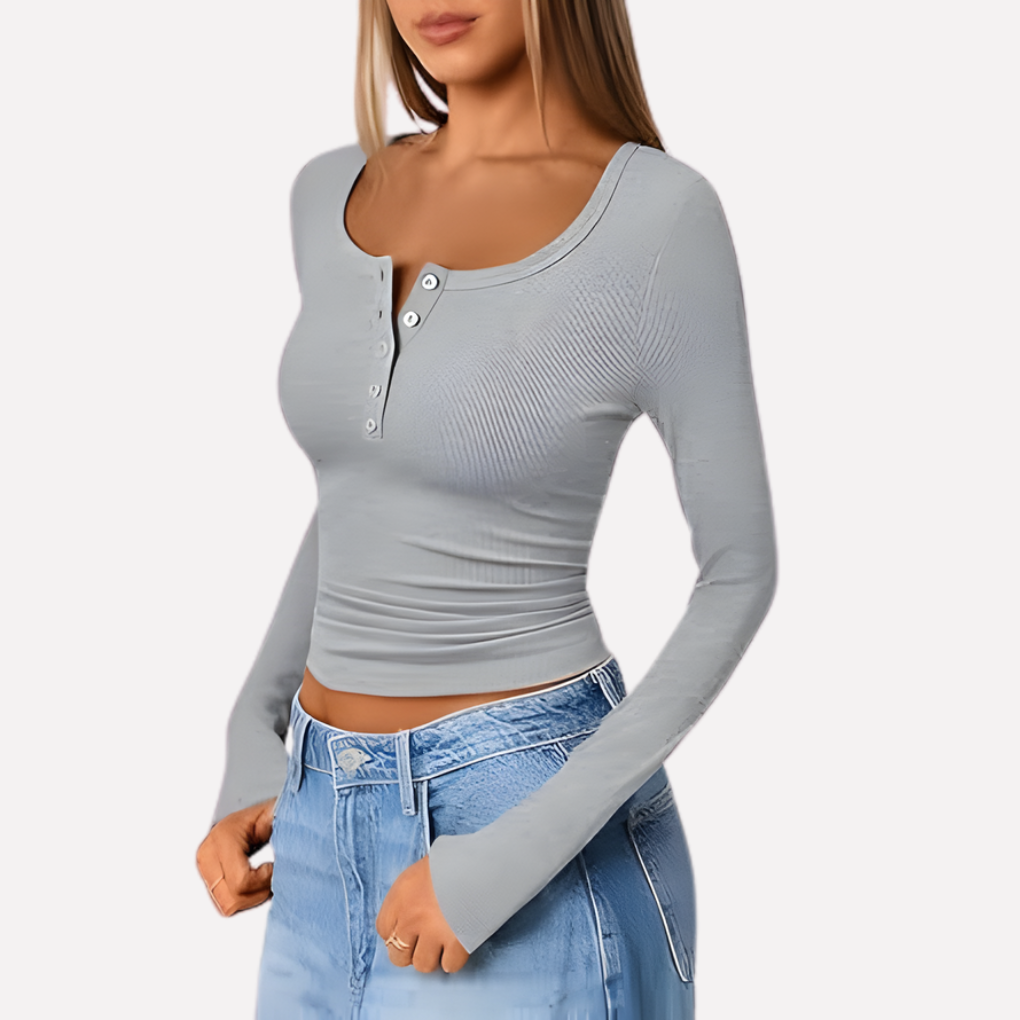 Maglia a costine con scollo serafino e maniche lunghe da donna