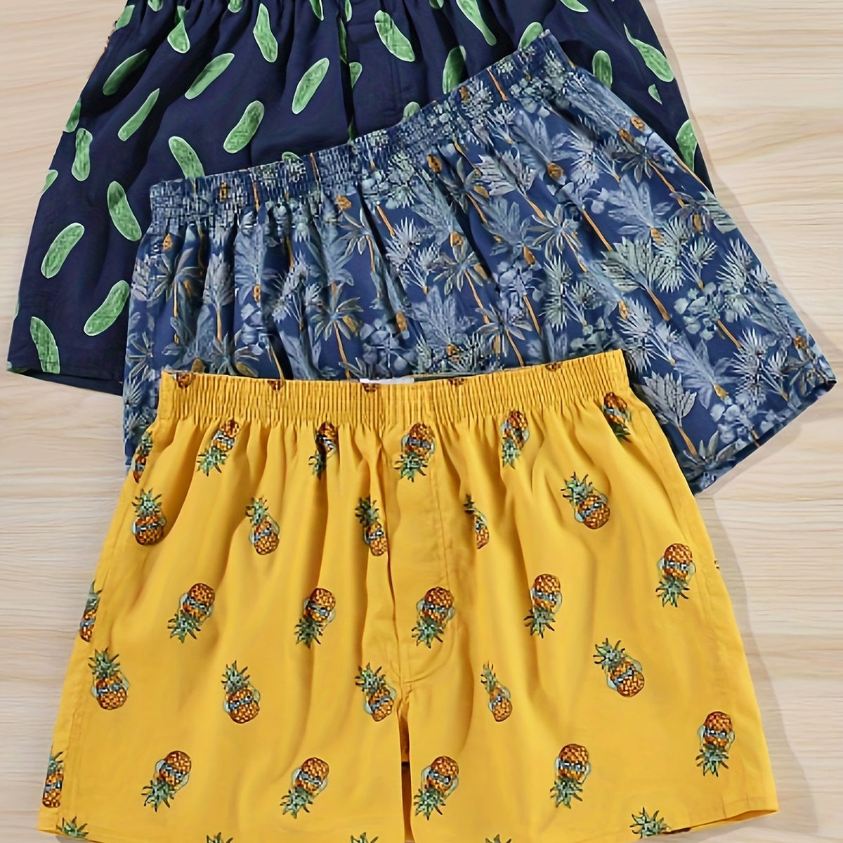 Set di 3 boxer in cotone con stampa a foglie da uomo