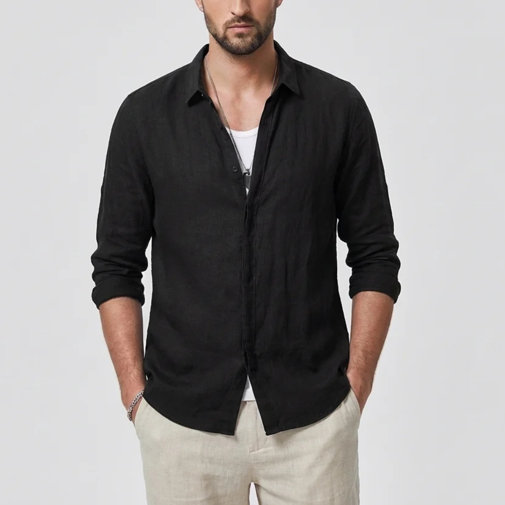 Camicia Vintage con Collo Abbassato per Uomini