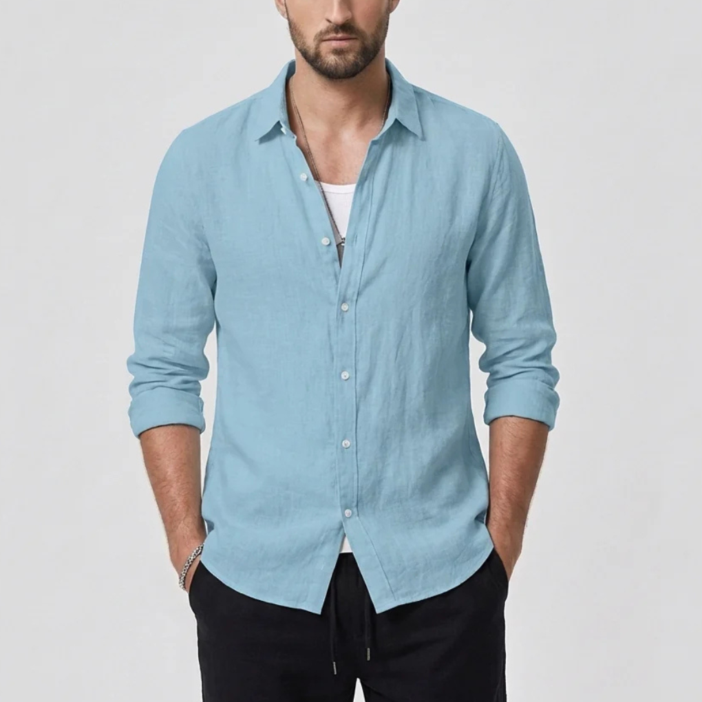 Camicia Vintage con Collo Abbassato per Uomini