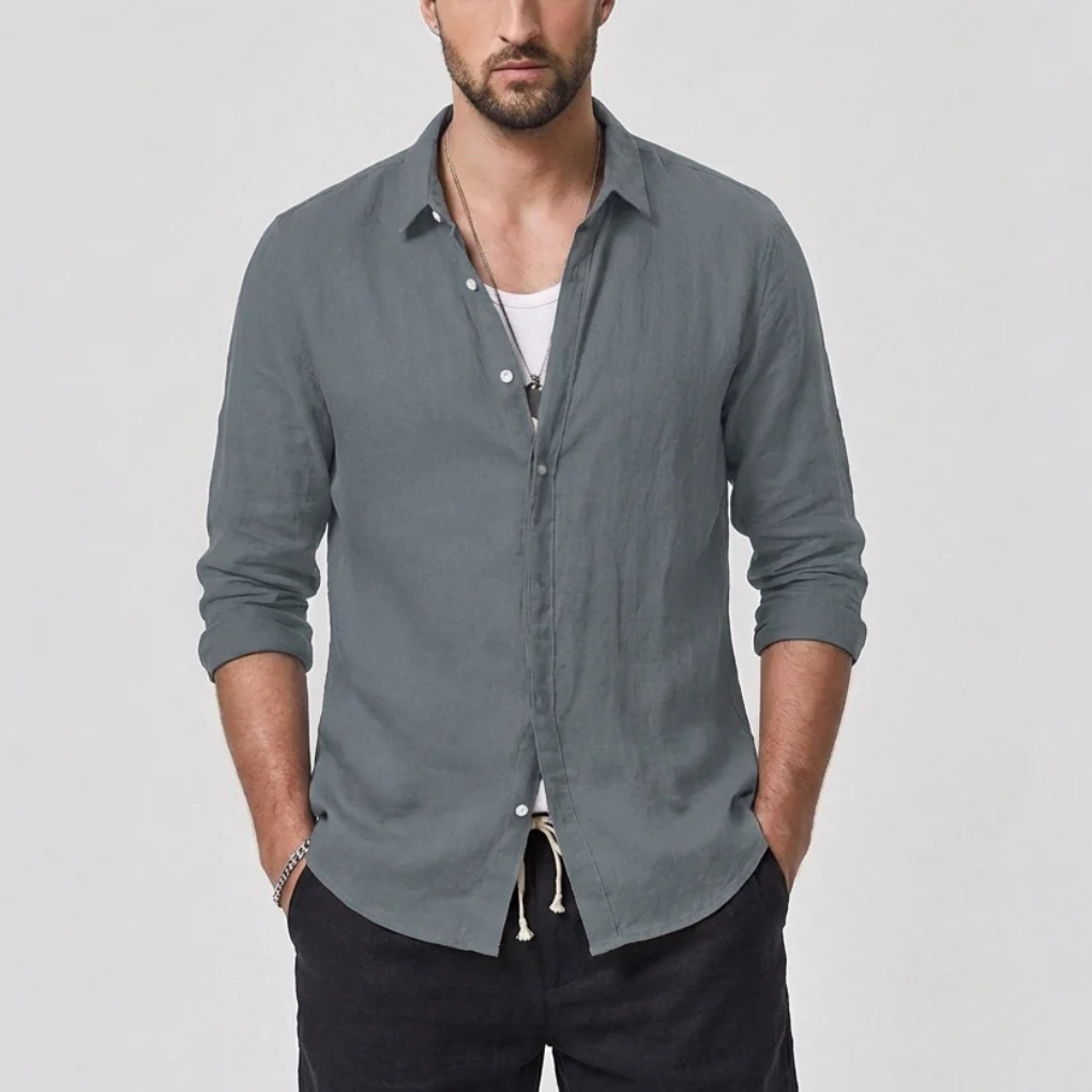 Camicia Vintage con Collo Abbassato per Uomini