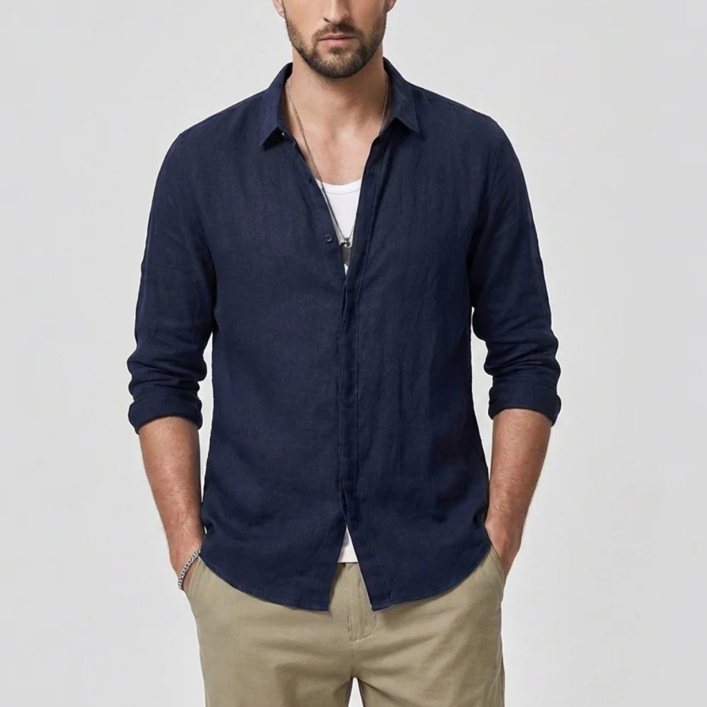 Camicia Vintage con Collo Abbassato per Uomini