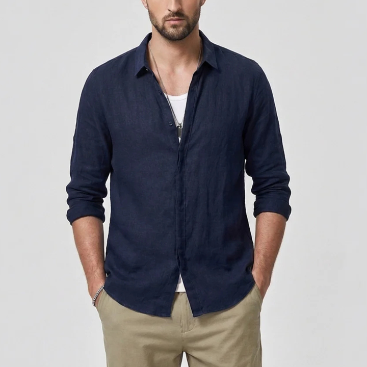 Camicia Vintage con Collo Abbassato per Uomini