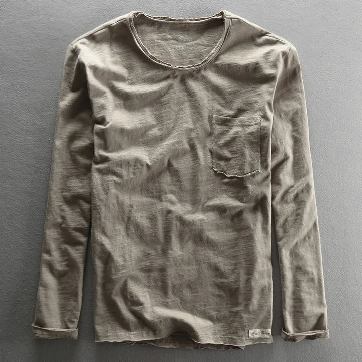 Maglietta vintage in cotone a maniche lunghe con girocollo