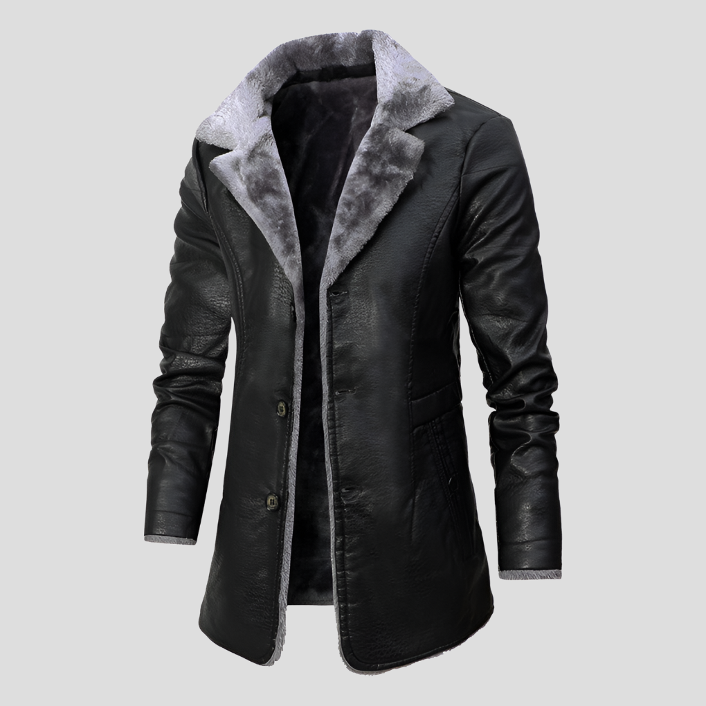 Cappotto in Pelle Foderato in Pelliccia per Uomini