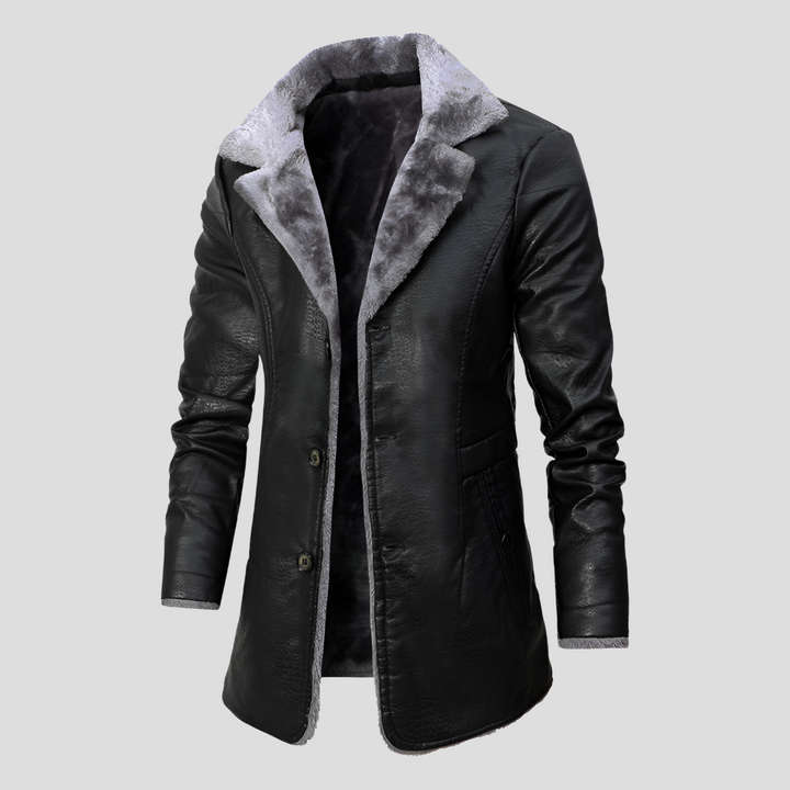 Cappotto in Pelle Foderato in Pelliccia per Uomini