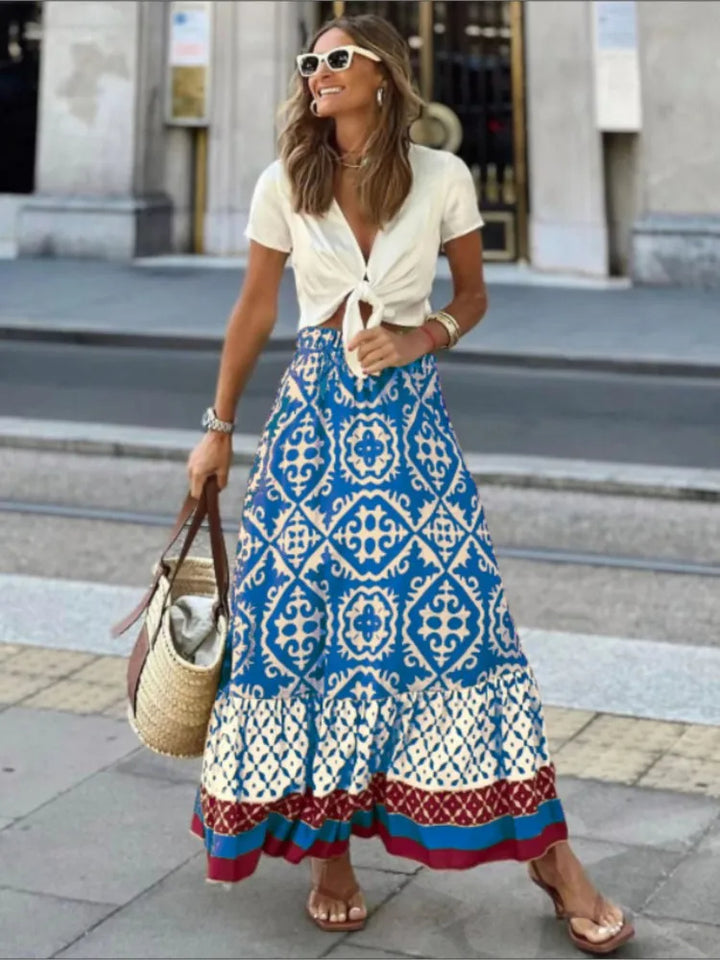 Elegante gonna lunga a fiori con elastico in vita