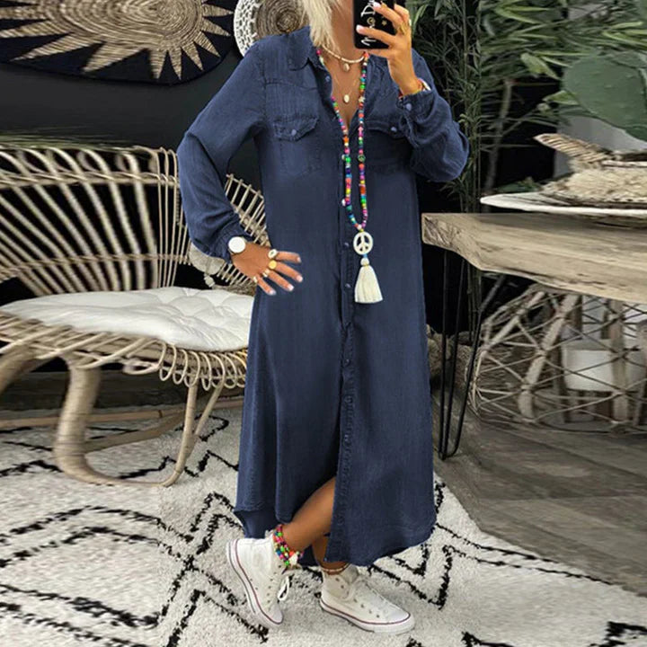Abito in denim a maniche lunghe per uno stile quotidiano disinvolto