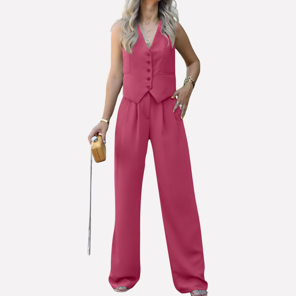 Completo gilet senza maniche e pantaloni lunghi da donna