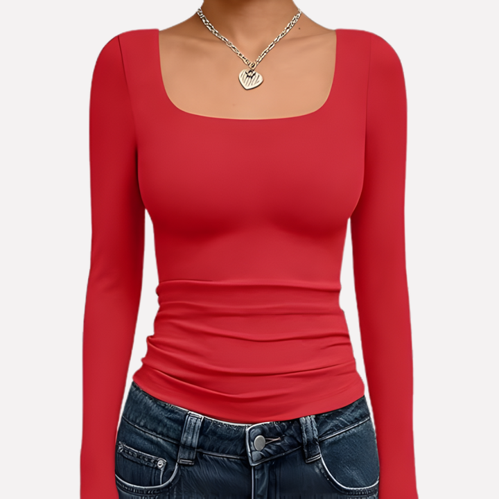 Top Crop a Maniche Lunghe con Collo Quadrato per Donne