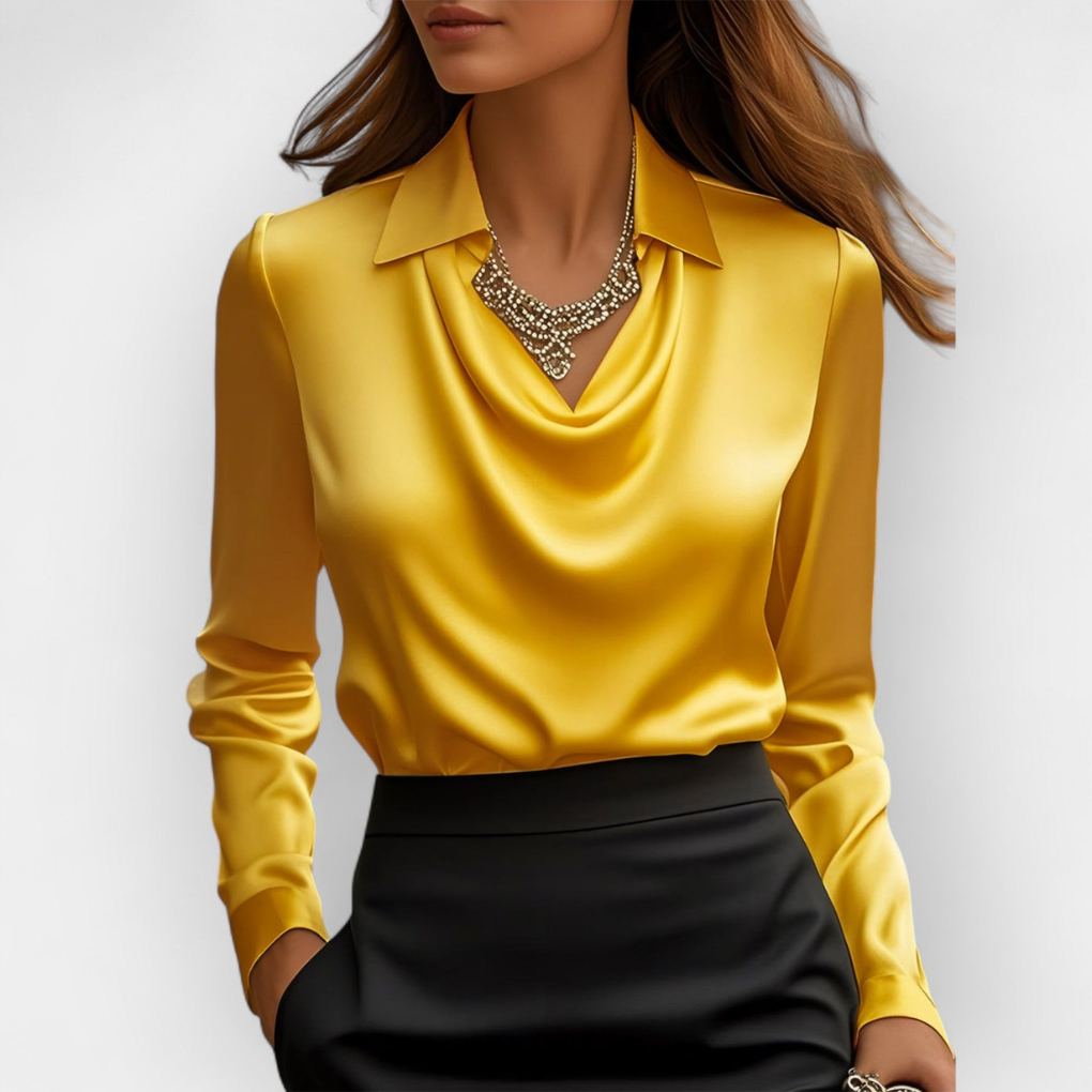 Blusa in Satin Elegante con Collo a Cascata