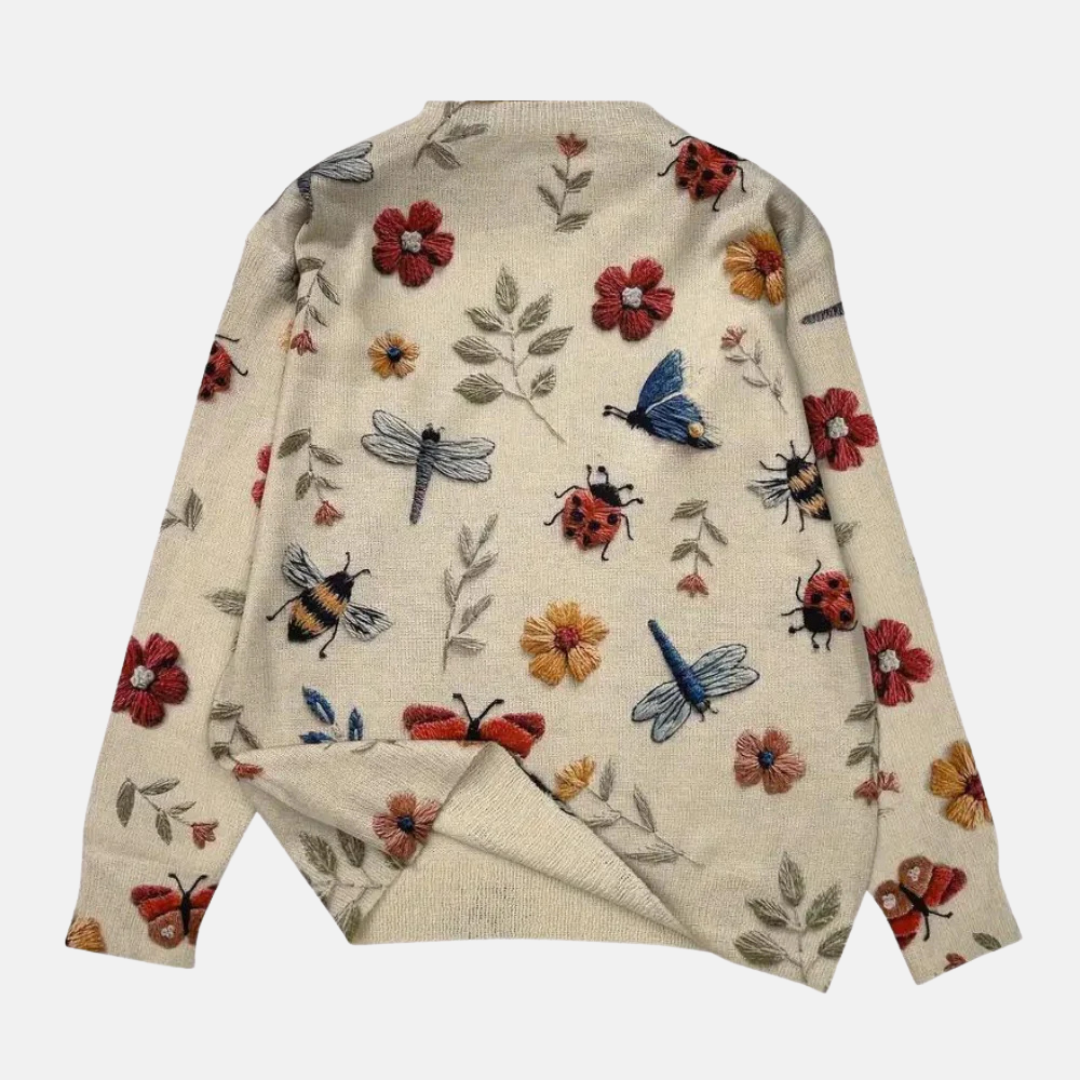 Maglione lavorato a maglia con motivo floreale 3D