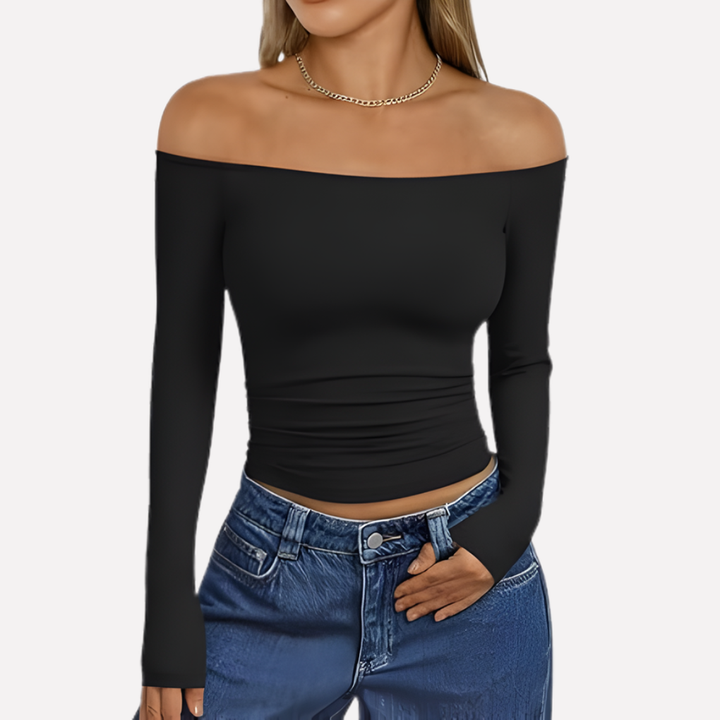 Top a spalle scoperte da donna con maniche lunghe