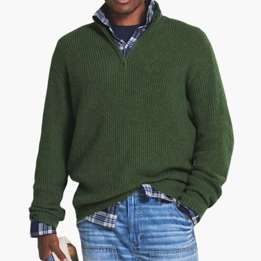 Maglione Ribattuto da Uomo con Collo a Mezza Zip