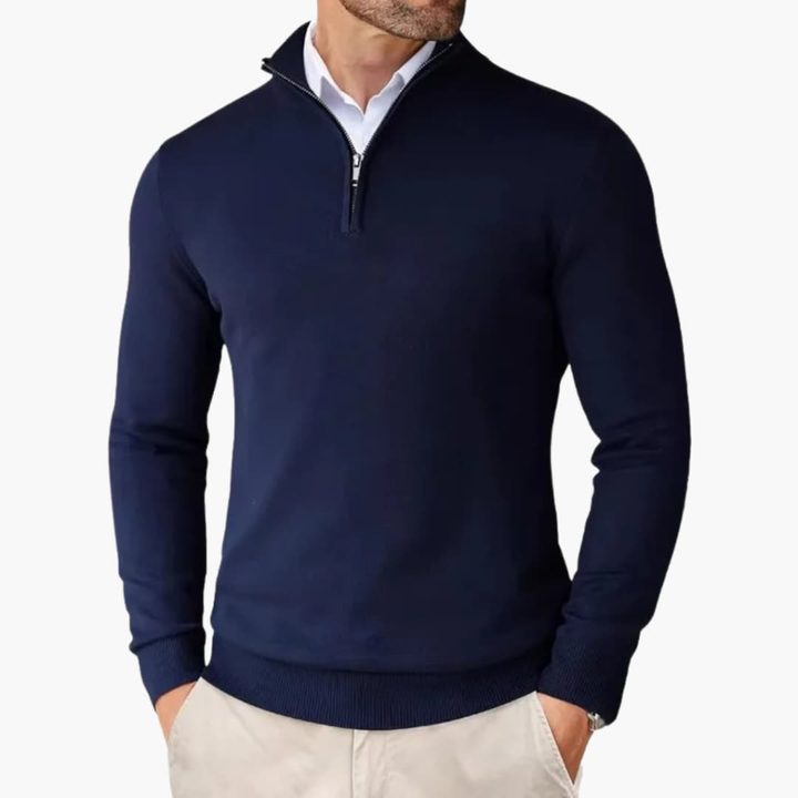 Pullover da Uomo con Zip a Quarto e Orlo a Coste