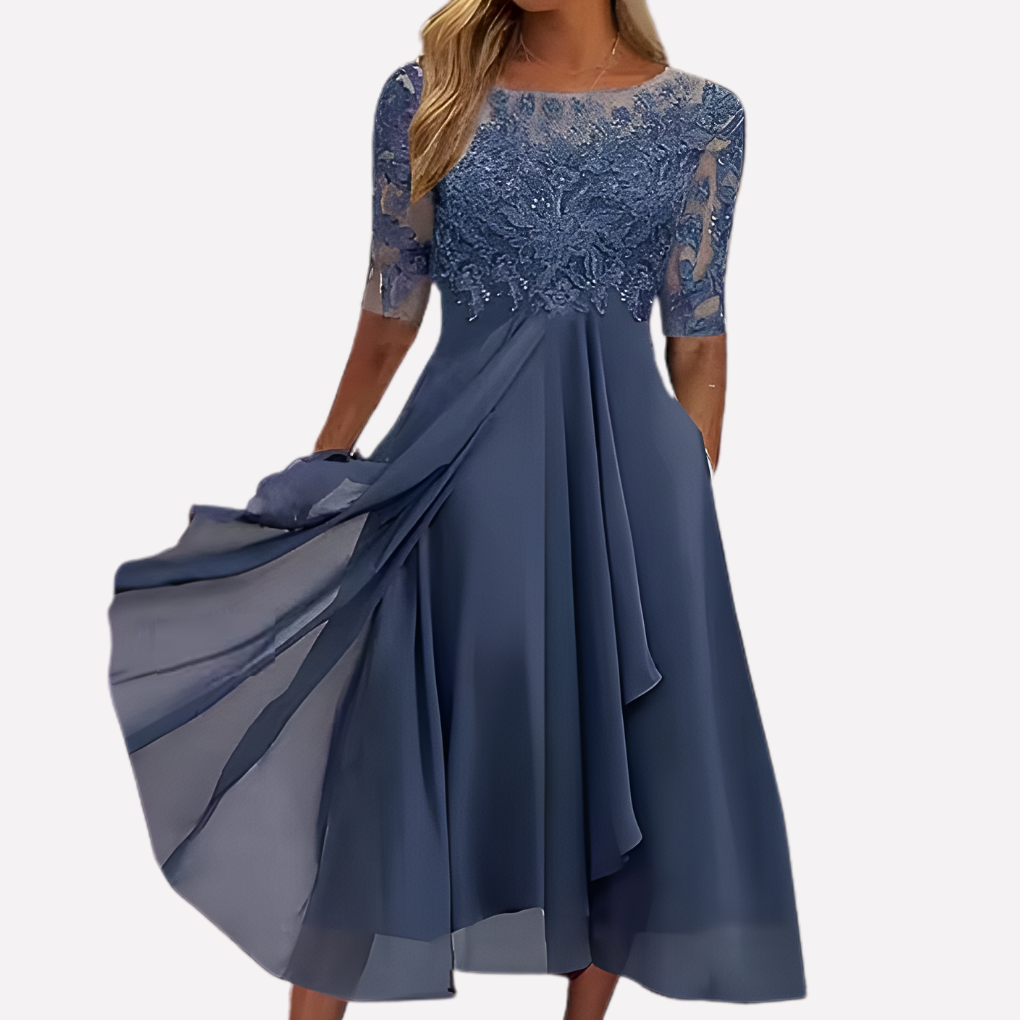 Abito da Sera in Chiffon con Pizzo Floreale da Donna