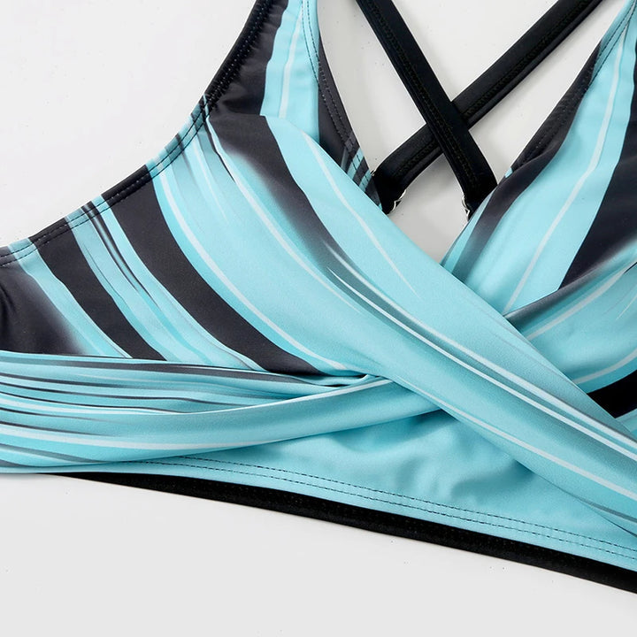 Set bikini a vita alta con stampa alla moda