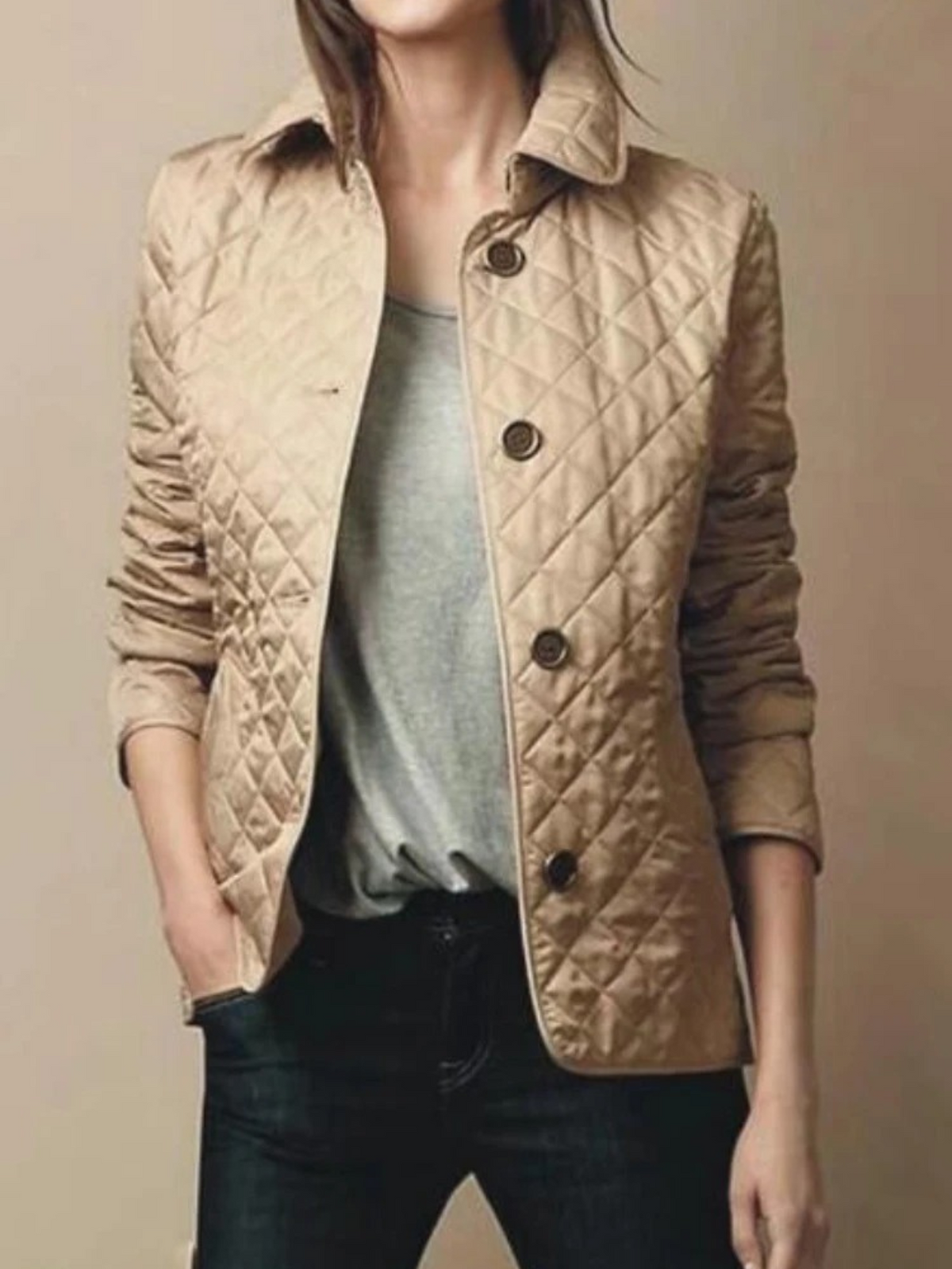 Giacca trapuntata casual con collo a revers da donna