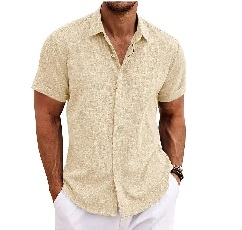 Camicia in misto cotone e lino da uomo