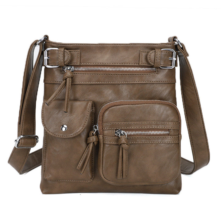 Borsa a spalla in pelle multitasche da donna