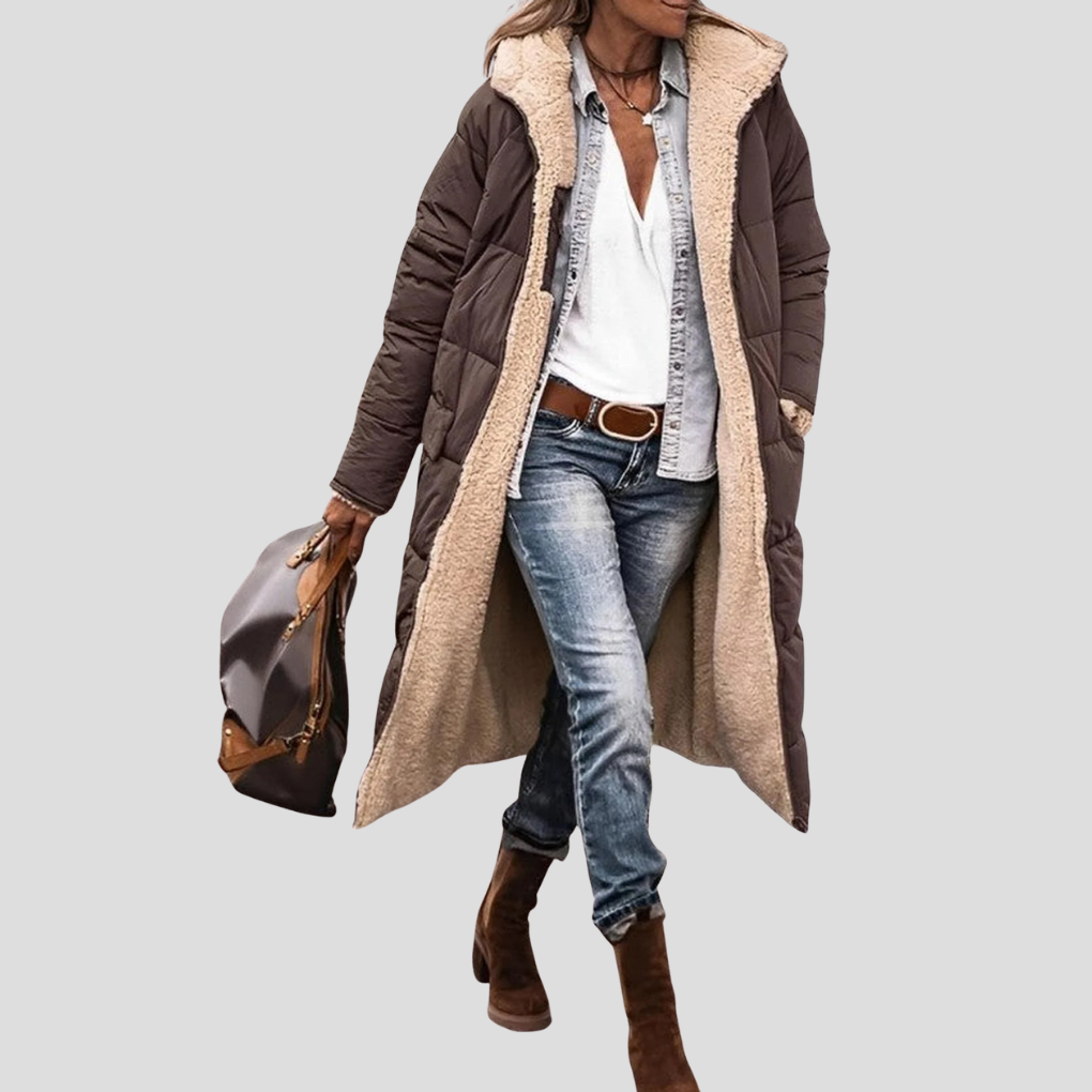 Cappotto Invernale Lungo Reversibile da Donna – Con Cappuccio e Fodera in Teddy