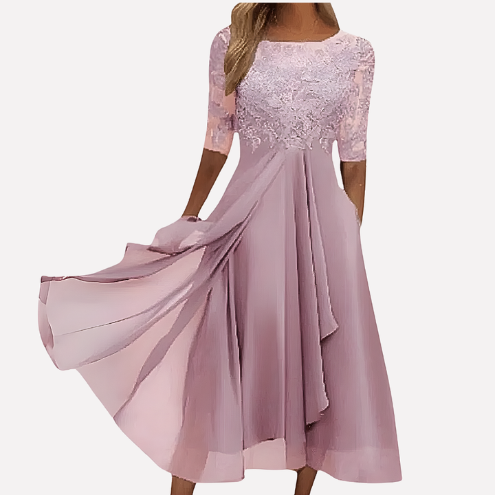 Abito da Sera in Chiffon con Pizzo Floreale da Donna