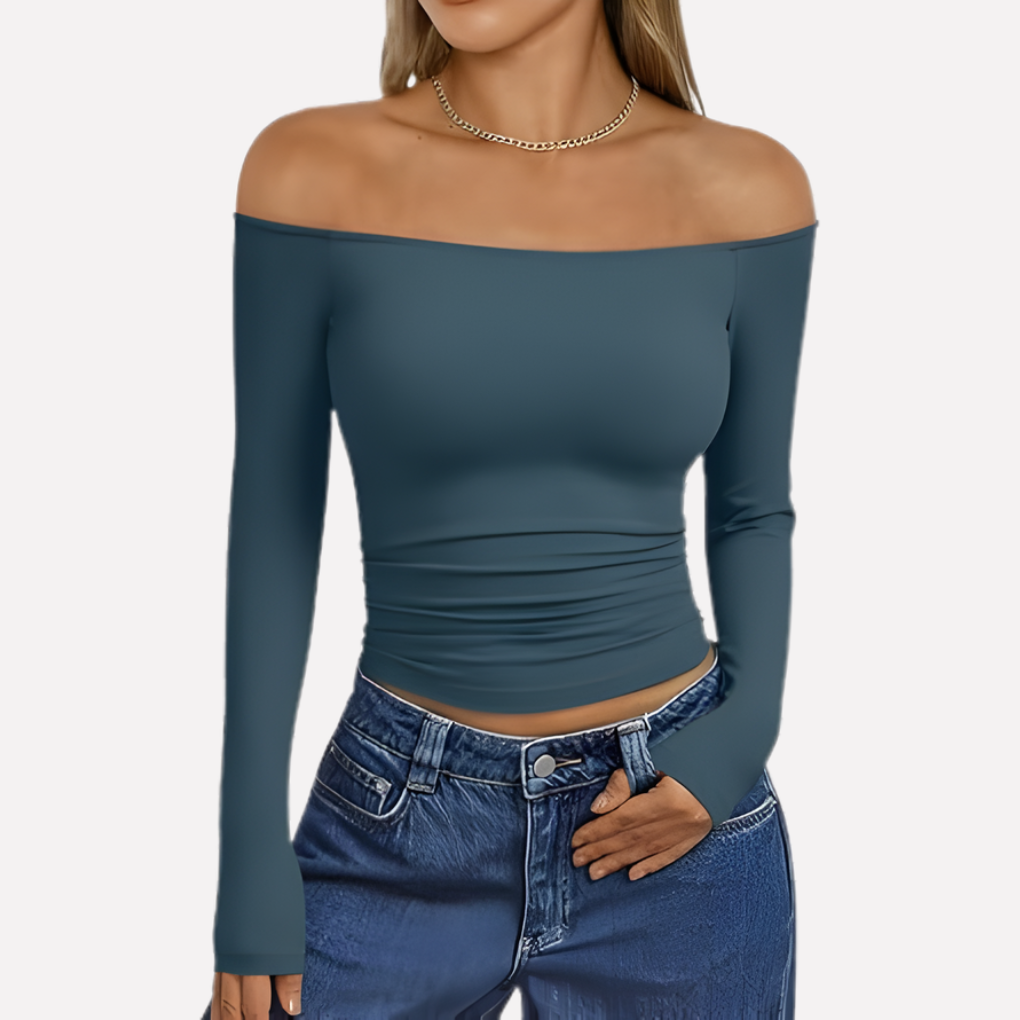 Top a spalle scoperte da donna con maniche lunghe
