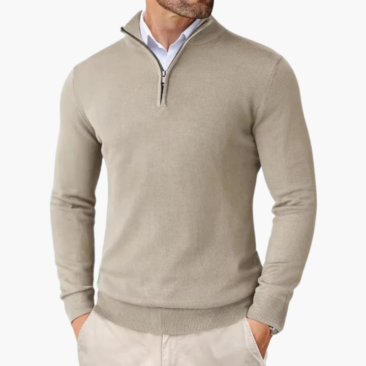 Pullover da Uomo con Zip a Quarto e Orlo a Coste