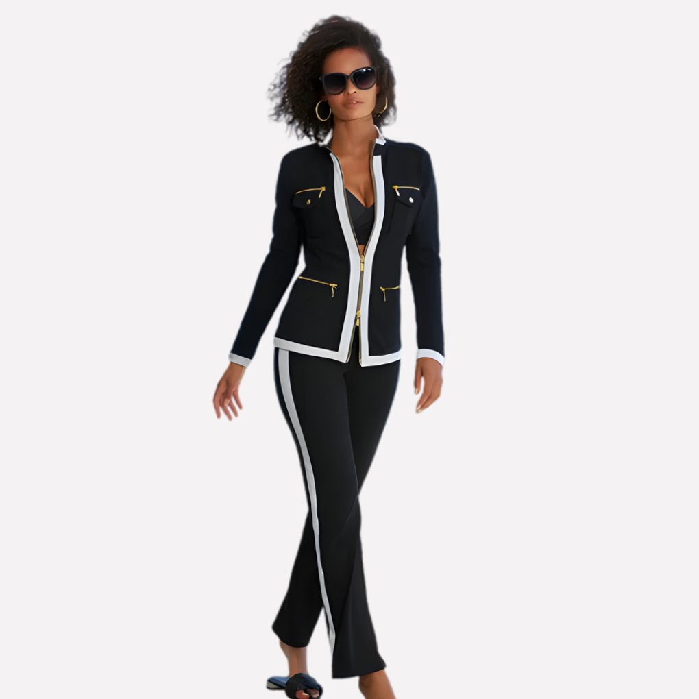 Set Giacca e Pantaloni da Donna – Stile con Trim a Contrasto