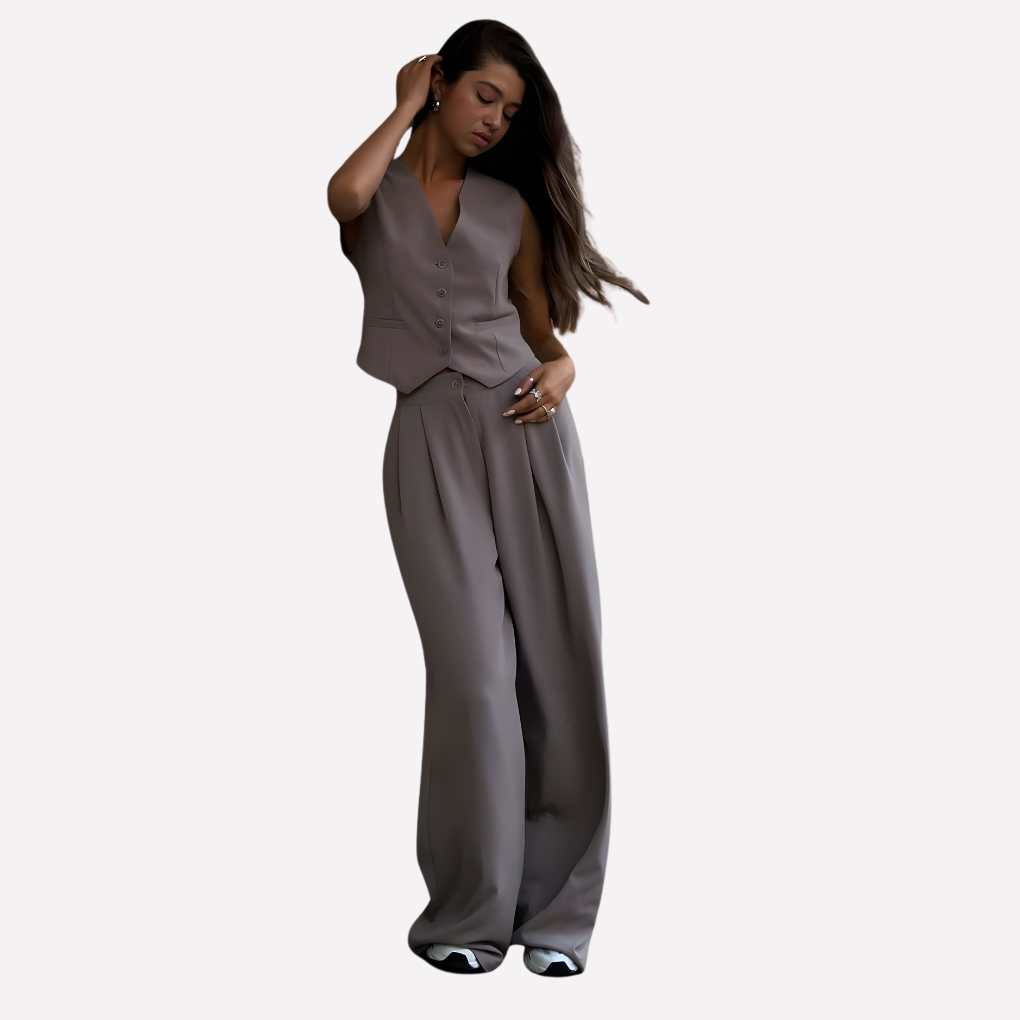 Completo gilet senza maniche e pantaloni lunghi da donna