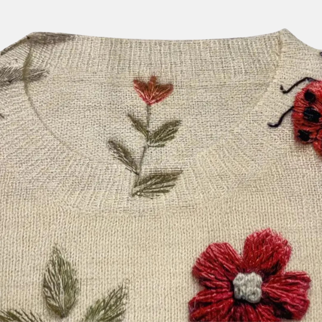 Maglione lavorato a maglia con motivo floreale 3D