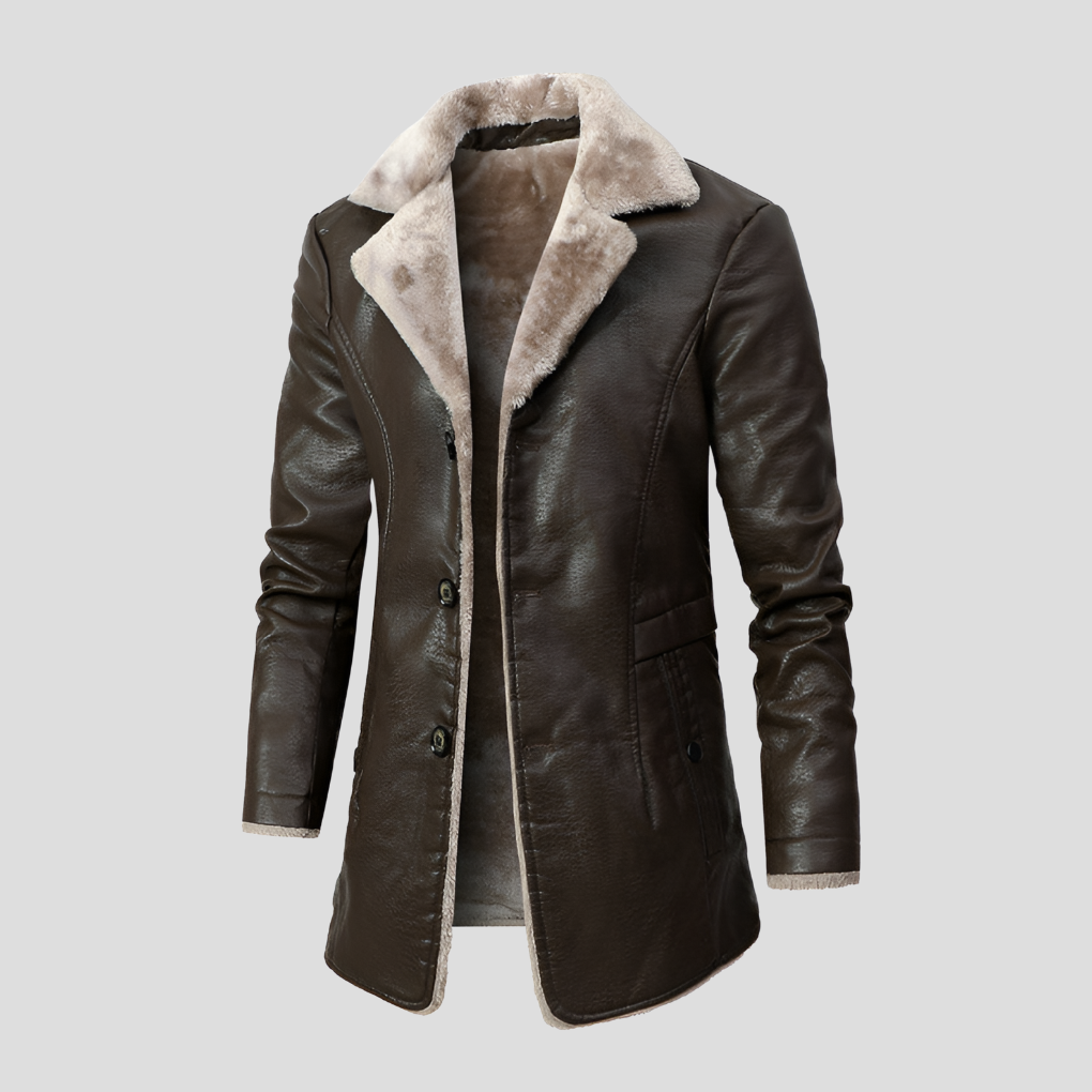 Cappotto in Pelle Foderato in Pelliccia per Uomini