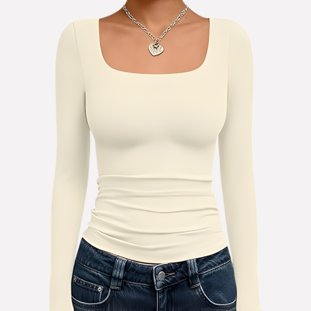 Top Crop a Maniche Lunghe con Collo Quadrato per Donne