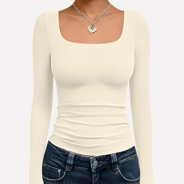 Top Crop a Maniche Lunghe con Collo Quadrato per Donne