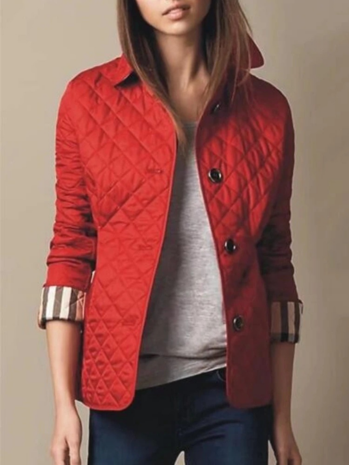 Giacca trapuntata casual con collo a revers da donna